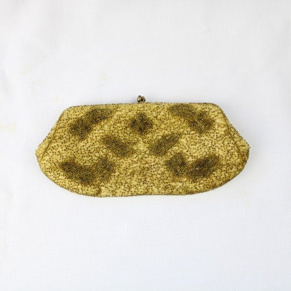 Vintage Walborg Beaded Purse Gold Art Deco Kiss Clasp Evening Bag Japan PU39 - Picture 3 of 9